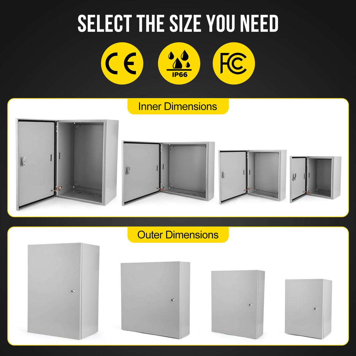Outdoor Electrical Box,24x24x12 Inch Steel Electrical Box,IP66 Waterproof & Dustproof,Electrical Enclosure with Hinged Lockable Door and Mounting Plate for Commercial & Residential Circuit Protection