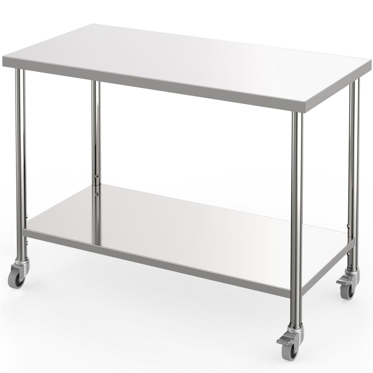 Stainless Steel Table, 60" x 24" Prep Workstation, 1000 LBS, NSF Commercial Work Table with Adjustable Undershelf and Lockable Casters, for Restaurant, Home, Kitchen, Hotel, Outdoor
