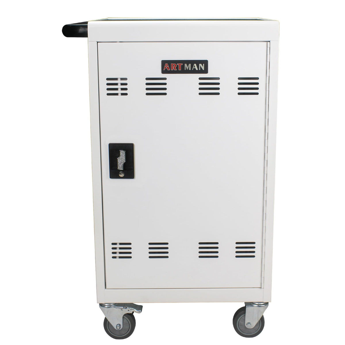 30 Device Mobile Charging Cart, Laptop Charging Cabinet, Mobile Cart, Locking Front and Rear Doors, Surge Protection, Easy Cable Management, Screen Size Up to 16.3 Inch for Classroom, Office White