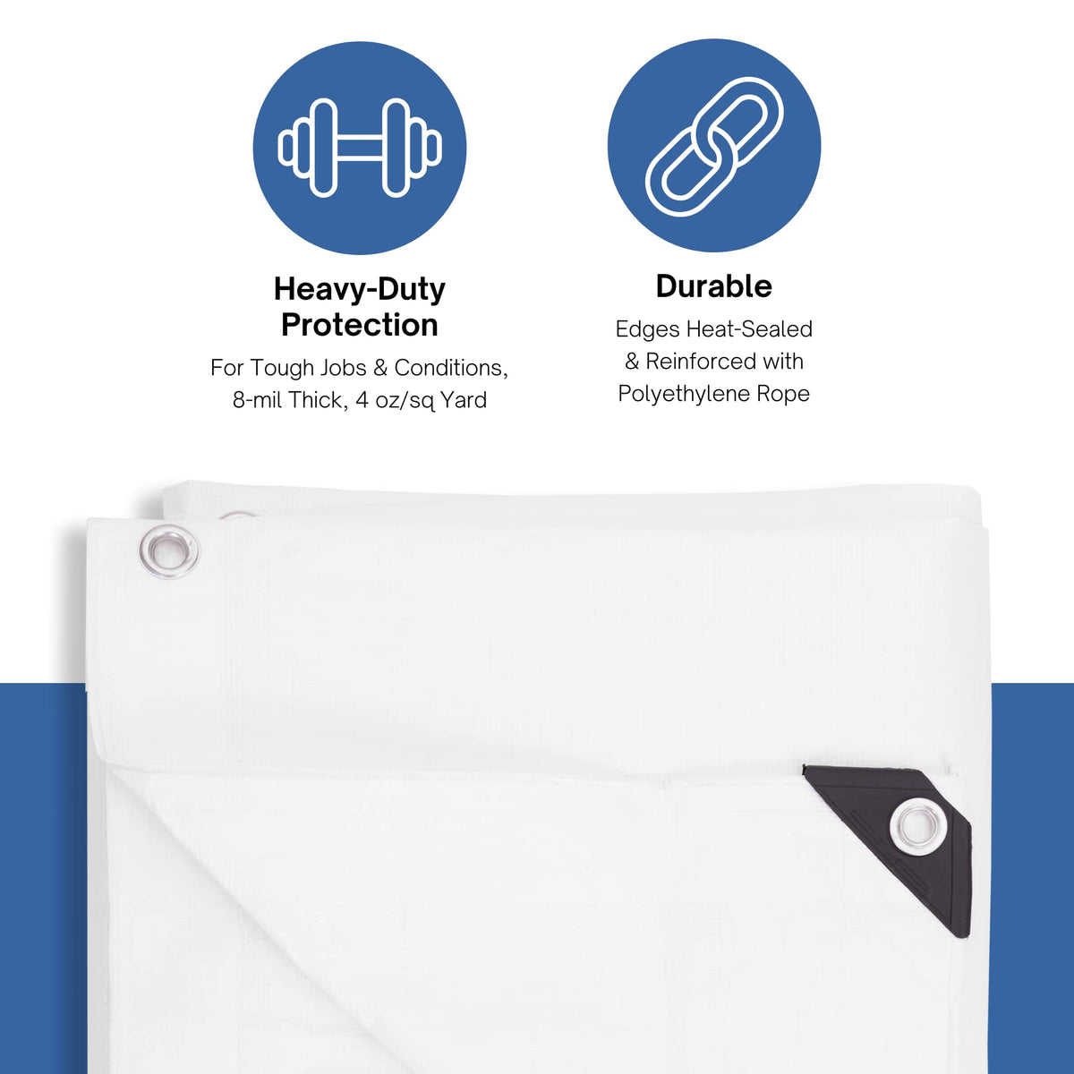 Kotap 25 x 40 Ft. Heavy-Duty Protection/Coverage Tarp, Superior Weave for Greater Longevity 8-mil, Multi-Use, Waterproof, White, 1-Pack (TRW-2540)