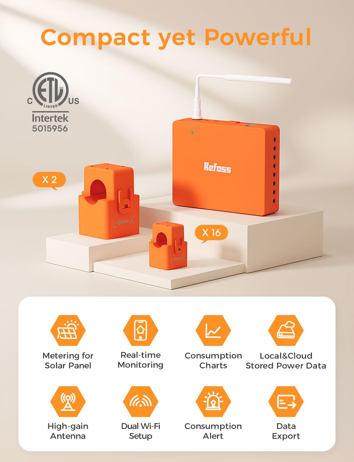 Refoss Smart Home Energy Monitor Real-Time Electricity Usage Monitor with 16x60A Circuit Sensor, Energy Meter, Local Data Storage with Open API & Web UI, Home Assistant, Solar Metering, ETL Certified