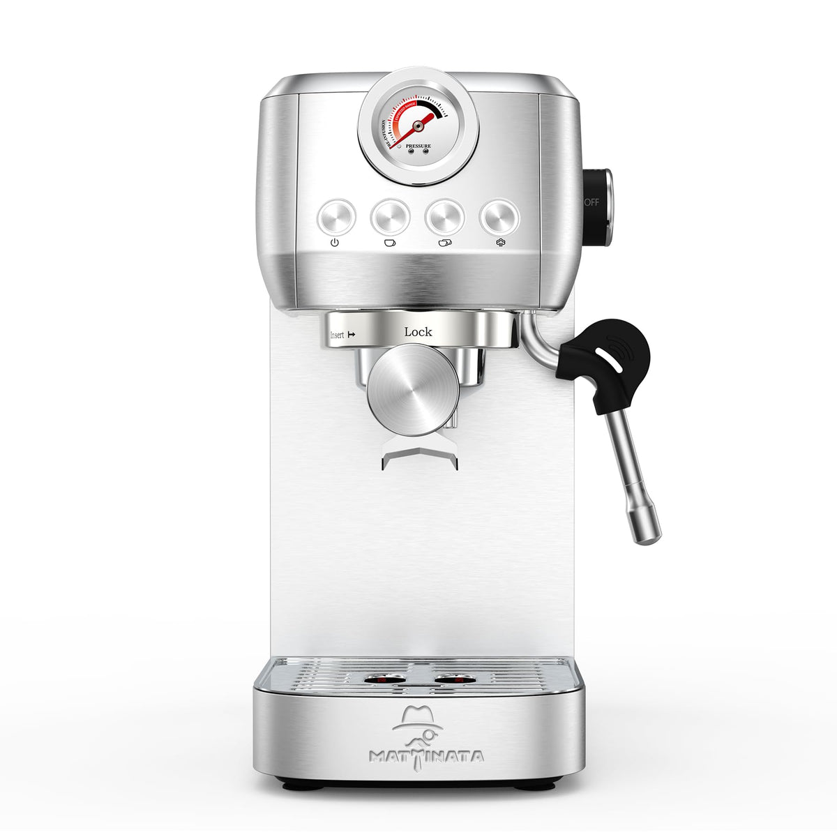 MAttinata CM1663 Espresso Machine, 20 Bar Compact Coffee Maker with Milk Frother Steam Wand for Cappuccino, Latte, Professional Pressure Gauge & 49oz Removable Water Tank for Home，Stainless Steel
