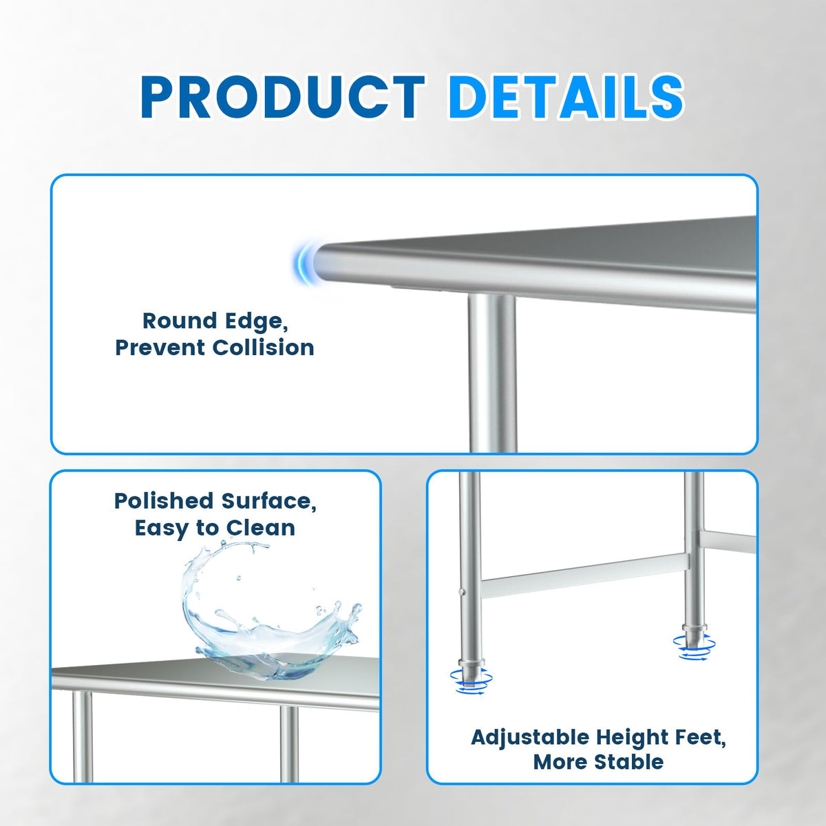 Treshin Stainless Steel Work Table Open Base 24" X 60", Commercial Heavy Duty Prep Table for Kitchen, Restaurant, Home, Hotel, Laundry