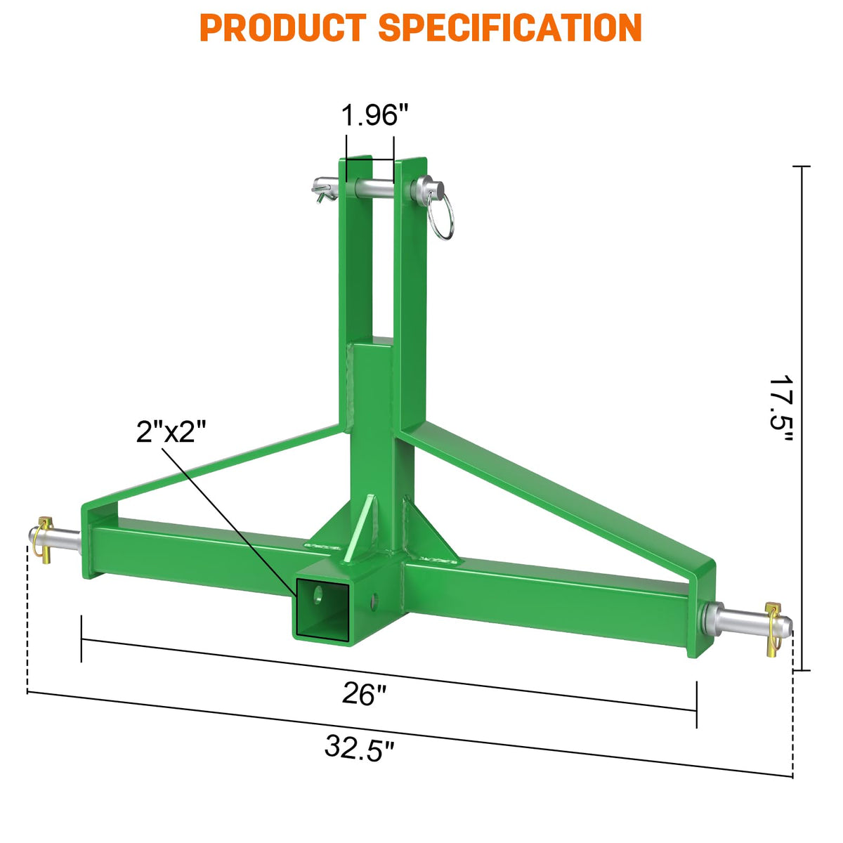 Green 3 Point Hitch Receiver Quick Hitch Compatible, 3 Point Trailer Hitch 2" Receiver for Category 1 Tractor, 3 Pt Trailer Towing Hitch Tractor Drawbar for Kubota, John Deere, BX, Kioti, Yanmar etc