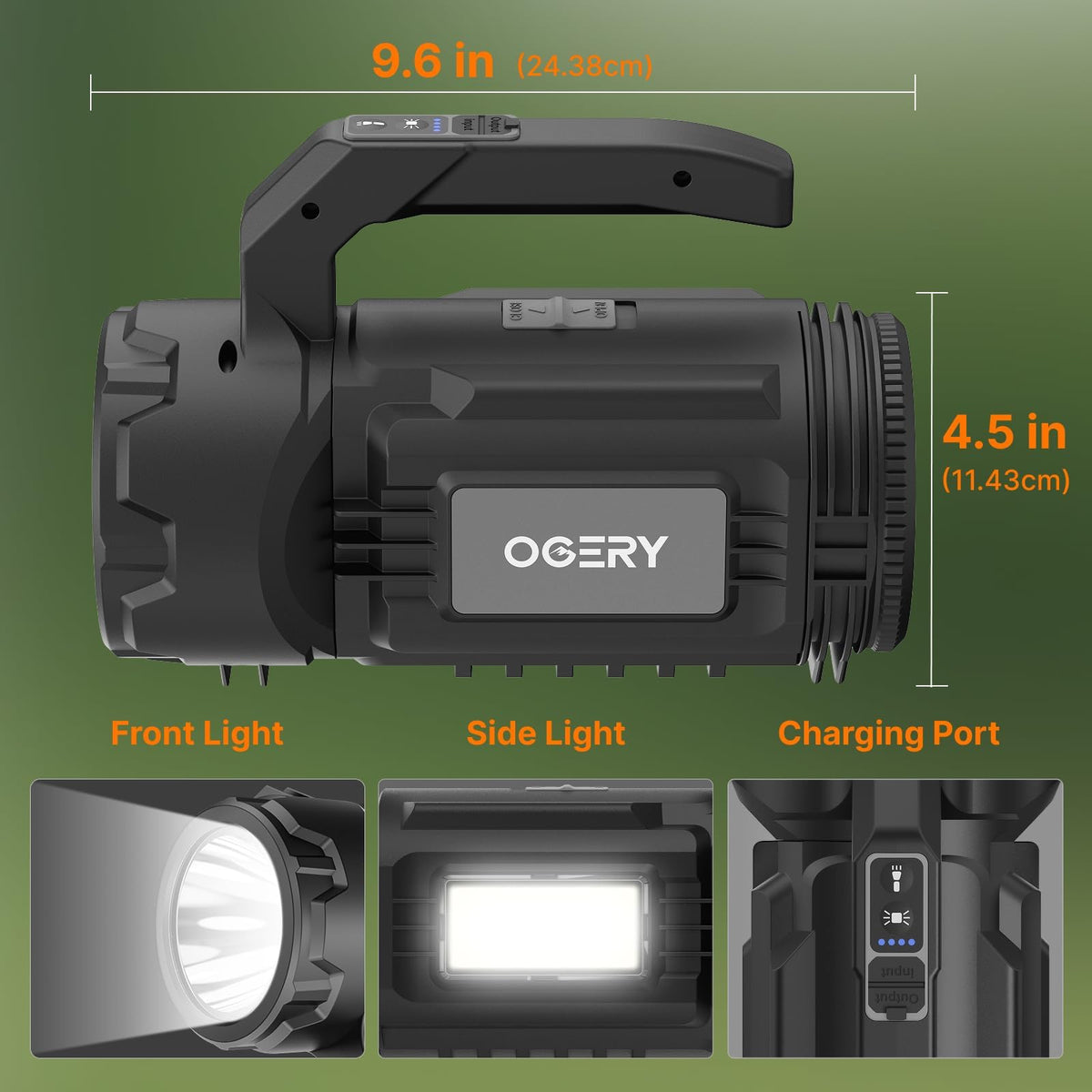 OGERY Rechargeable Flashlight, Multi-Tool Camping Lantern with 983LM, 9000 mAh Portable LED Camping Spotlight for Camping Emergency, Outdoor Hiking, Gray/Black