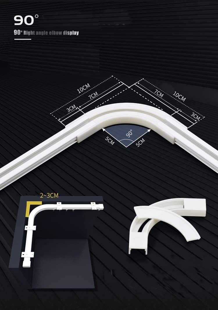 6ft-24ft Upgraded Aluminum Curtain Track, Ceiling or Wall mount, Curtain Rail System with 90 Degree Corner Bends, Windows and Room Divider Ceiling Track set with Runners and Hooks(White)