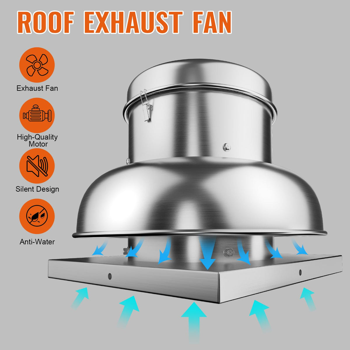 SierraSquad 2400 CFM Upblast Roof Exhaust Fan, Direct Drive Commercial Ventilation Fan with 25" Base for Restaurant, Warehouse, and Industrial Use