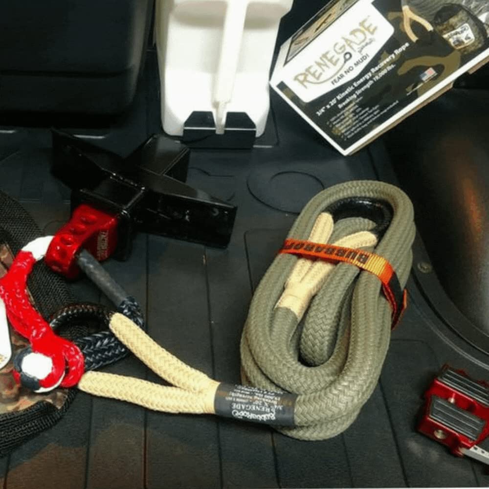 Bubba Rope RENEGADE 176655BKG Off-Road Power Stretch Kinetic Kit 3/4" x 20" Recovery Rope With Breaking Strength of 19000 In Tane / Green Accessory Ideal for Recovery and Towing Stuck Vehicles