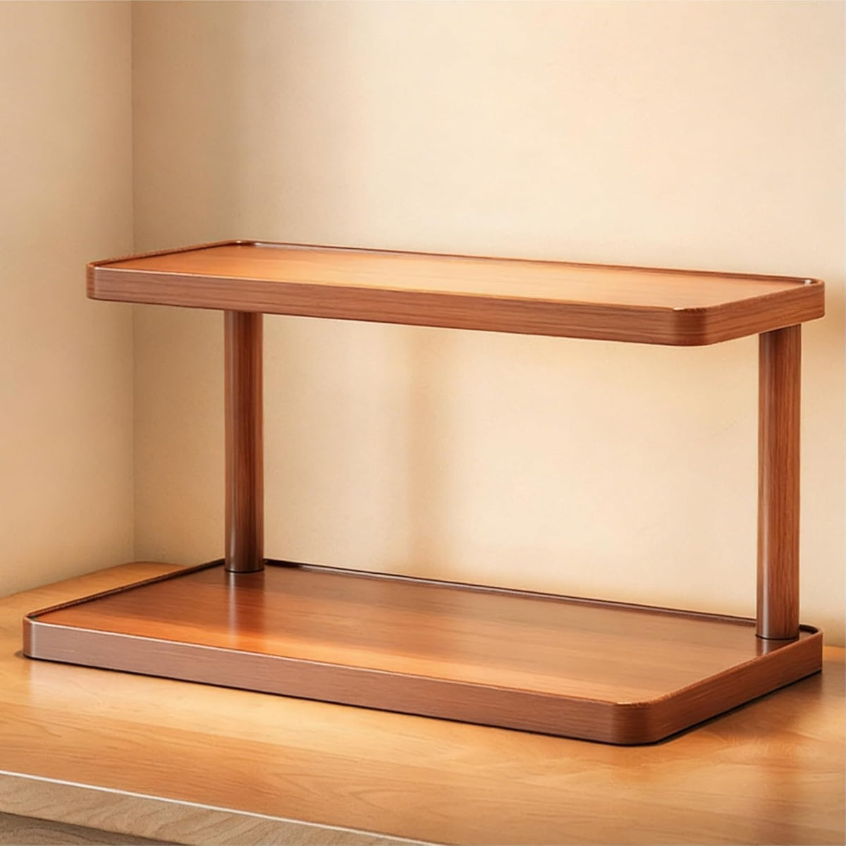 JOINICE Dresser with 2 Ladder Shelves for Cares, Modern Desk Organizer Dresser, Wood Desktop Organizer Shelf with Open Storage for Living Room, Bedroom, Walnut