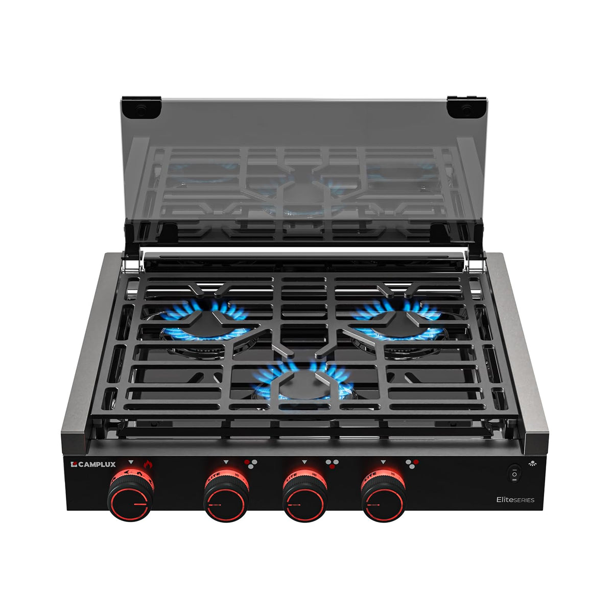 CAMPLUX Elite RV Stove 3 Burners, 21,000 BTU Propane Cooktop with Tempered Glass Cover & Flame Failure Protection, 21-Inch Slide-In Gas Rangetop for RVs, Campers, Motorhomes, and Boats, Black