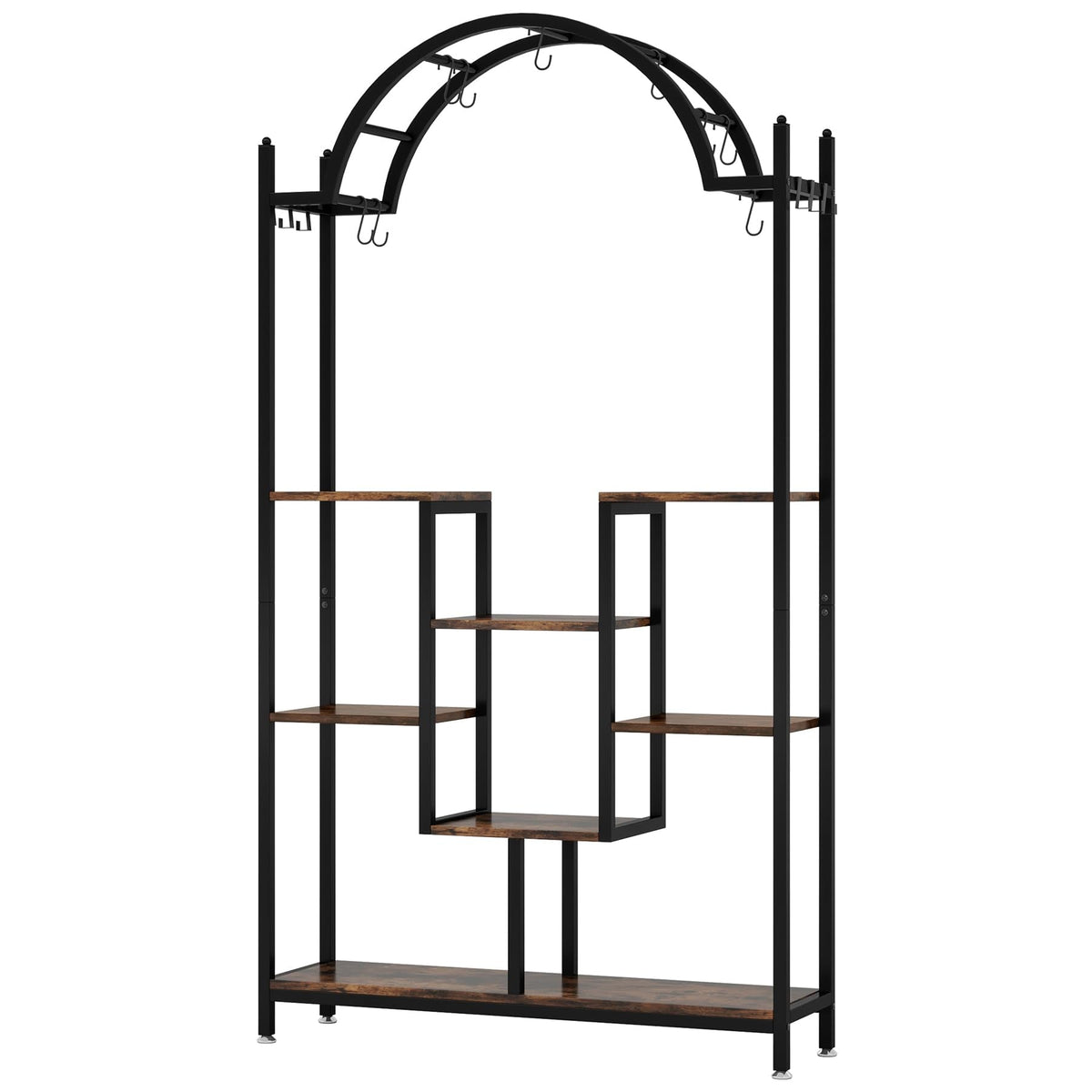 Tribesigns 5-Tier Tall Indoor Plant Stand, 74.8'' Arched Metal Flower Shelf with Hanging Hooks, Large Bonsai Pots Display Rack for Indoor, Balcony, Living Room