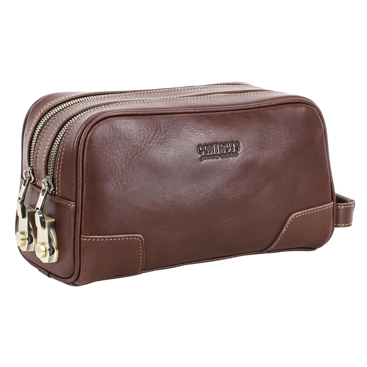 RC ROCKCOW Coded Lock Toiletry Bag, Mens Genuine Leather Travel Shaving Dopp Kit Anti Theft Business Wallet Clutch Purse Bag Organizer