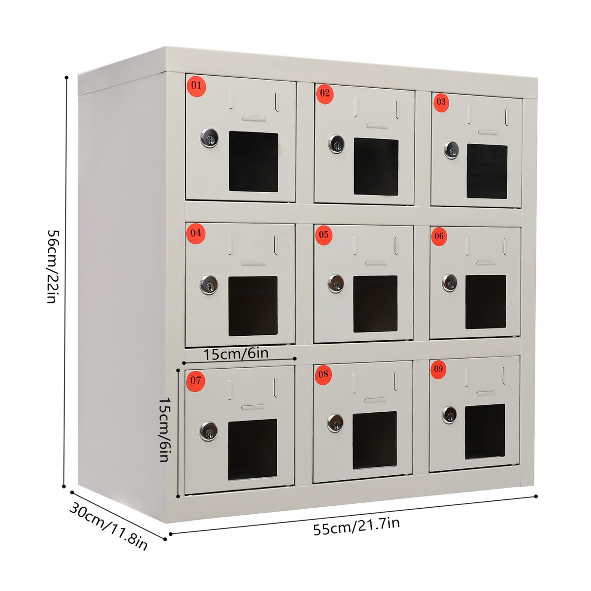 QUEWATSA 9 Slots Cell Mobile Phone Steel Locker with Lock, Cell Phone Locker with Charging Station, Cellphone Locker for Schools, Conference Rooms, and Offices