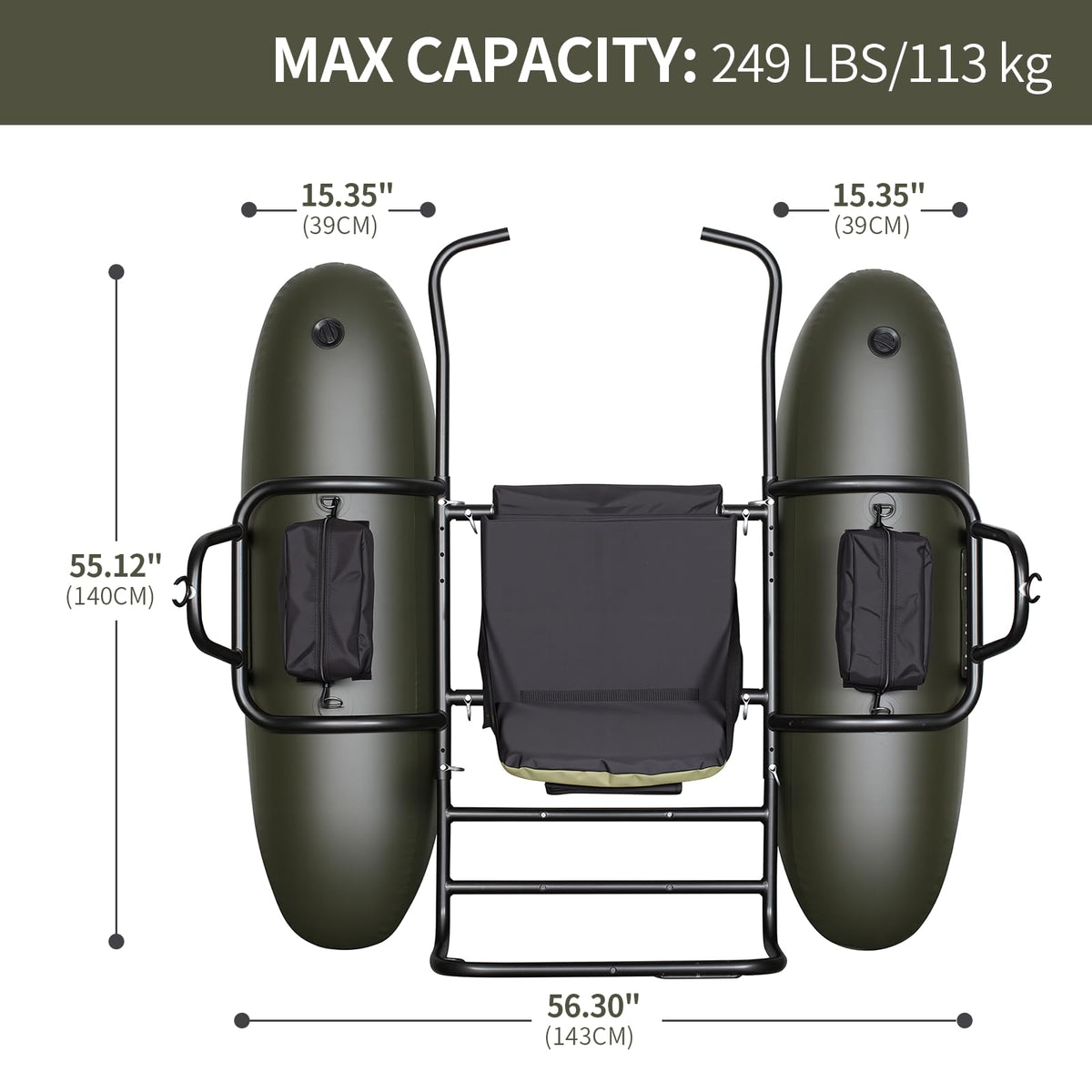 UNITACKCLE Inflatable Fishing Float Tube, Pontoon Boat with Adjustable Footrest, Folding Padded Seat, Paddles, Foot Air Pump Included, 249 LBS Load Capacity, Belly Boat Suitable for One Person Fishing