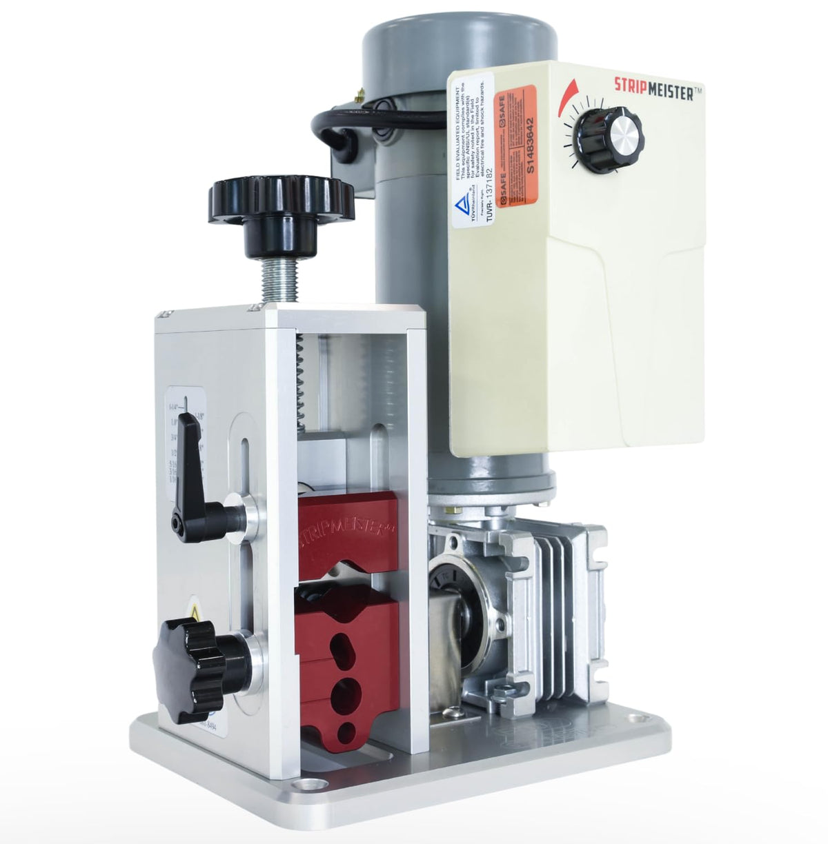 StripMeister E500 Pro Electric Automatic Wire Stripping Machine, Copper Wire Stripper Up To 1.25 inch Diameter, Ultra Grip Feeders, High Torque Variable Speed DC Motor, Fine 0.004 in Adjustment