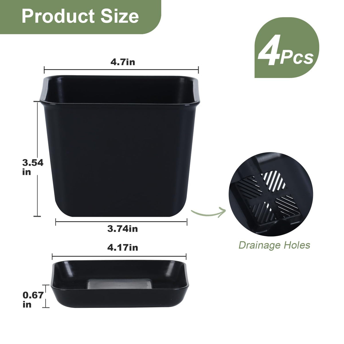 Oliz Herb Garden Planter Indoor Kit Pots for Indoor/Outdoor Plants 4 Packs Windowsill Plant Pots with Drainage and Tray, Window Pot for Indoor Plants (Black)