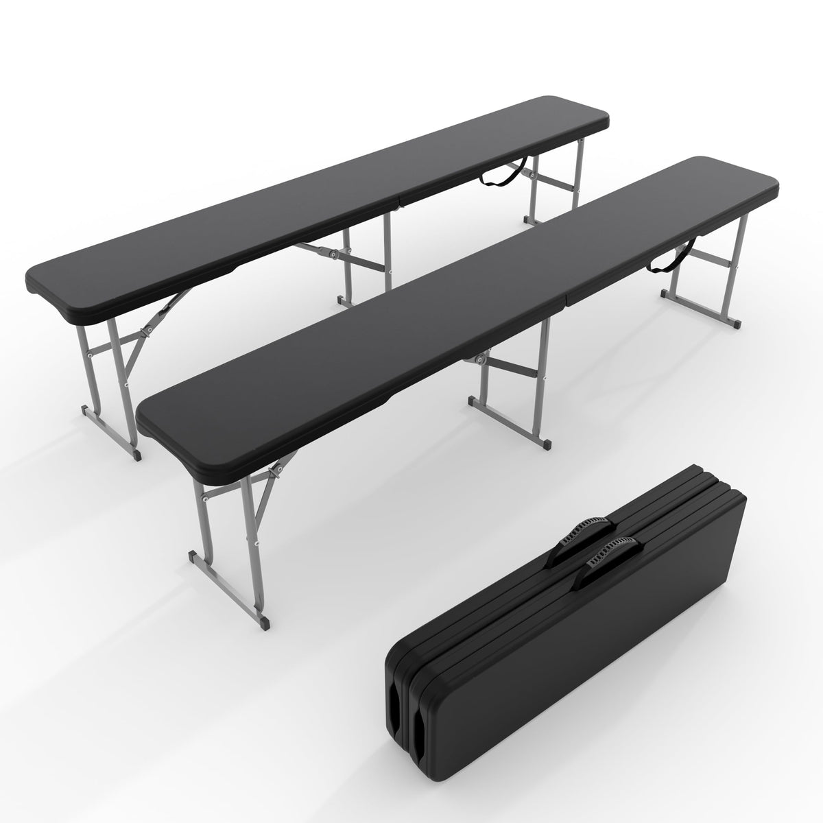 Garvee 6FT Folding Bench 2 Pack, Plastic Portable Folding Bench Seat with Carry Handle & Lock for in/Outdoor Activities, Picnic, Soccer, Caming Dining Seat, Black