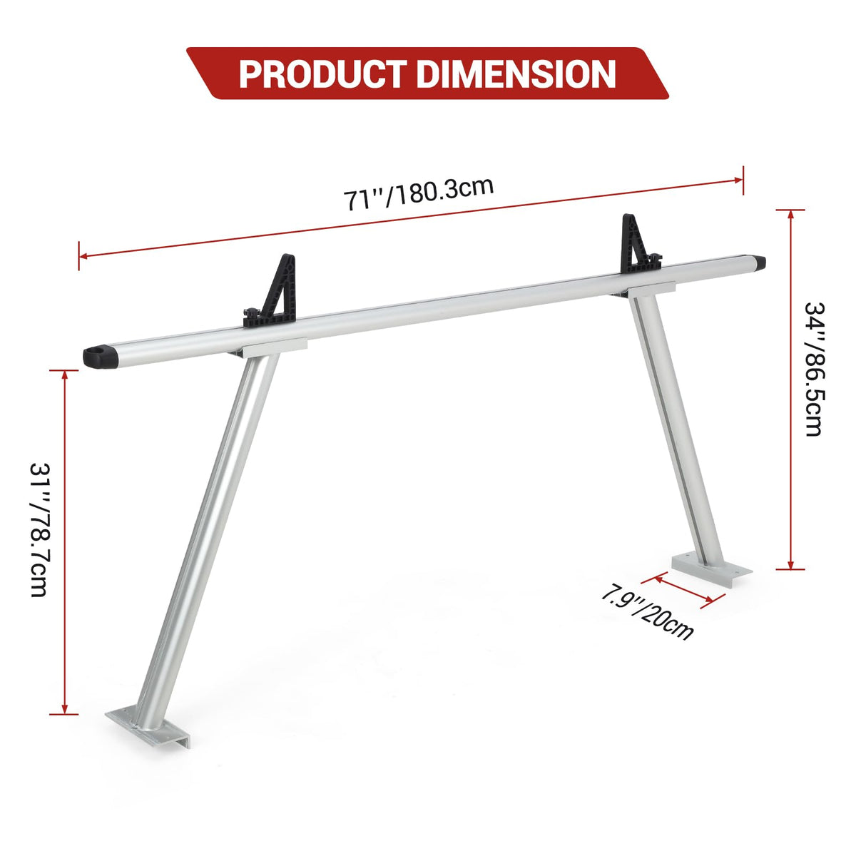 Garvee Pickup Truck Ladder Rack | 46" - 71" Adjustable Width | 800 LB. Load Capacity | Non-Drilling Steel Truck Rack | Heavy Duty Truck Bed Ladder Rack for Kayak, Surfboard, Lumber (2 Pack)