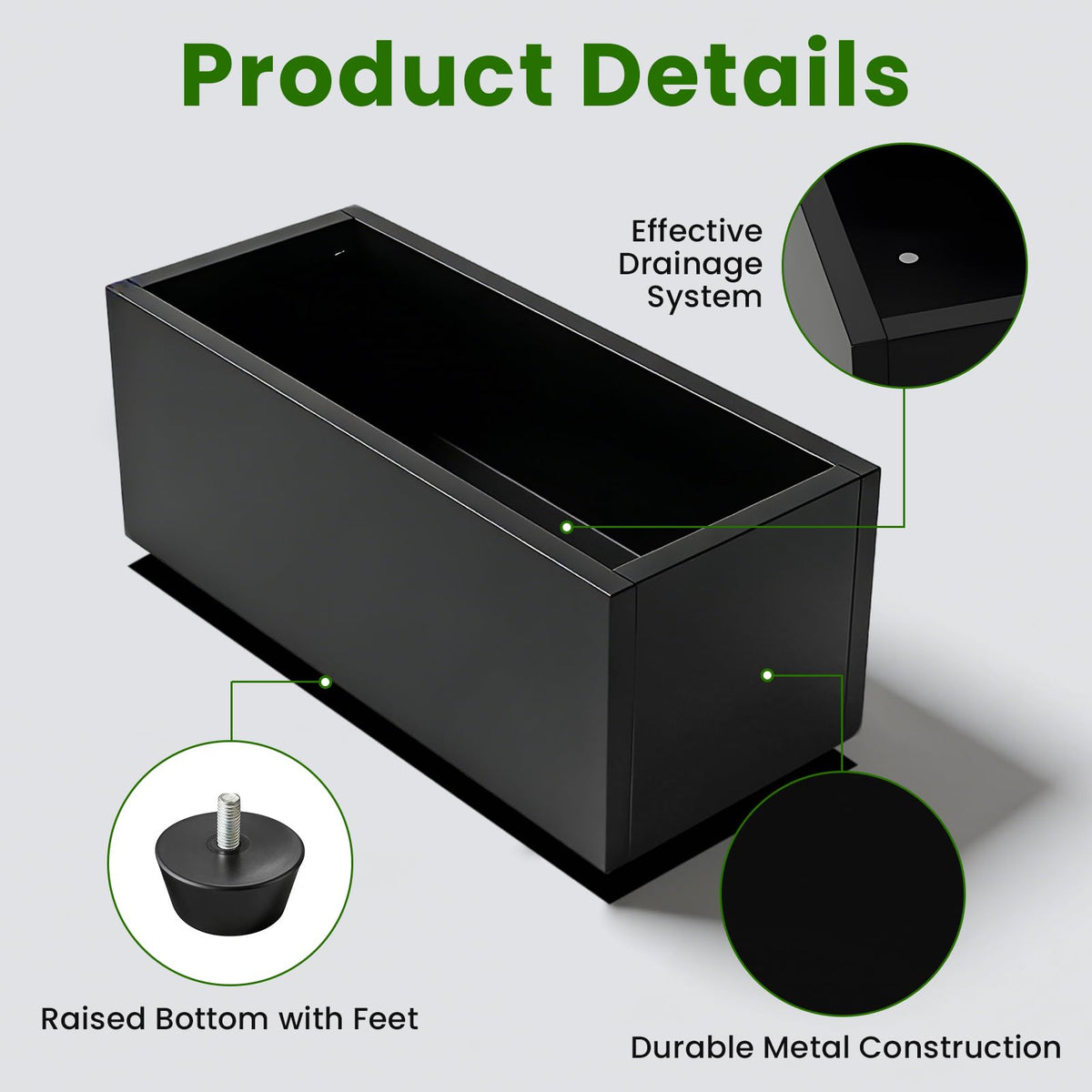 XHIKOWAT Large Rectangular Metal Planter Boxes - 35" Lx15 Wx15 H Balcony Flower Bed with Drainage Holes & Raised Bottom for Outdoor Indoor Garden Patio Porch Lawn, Black