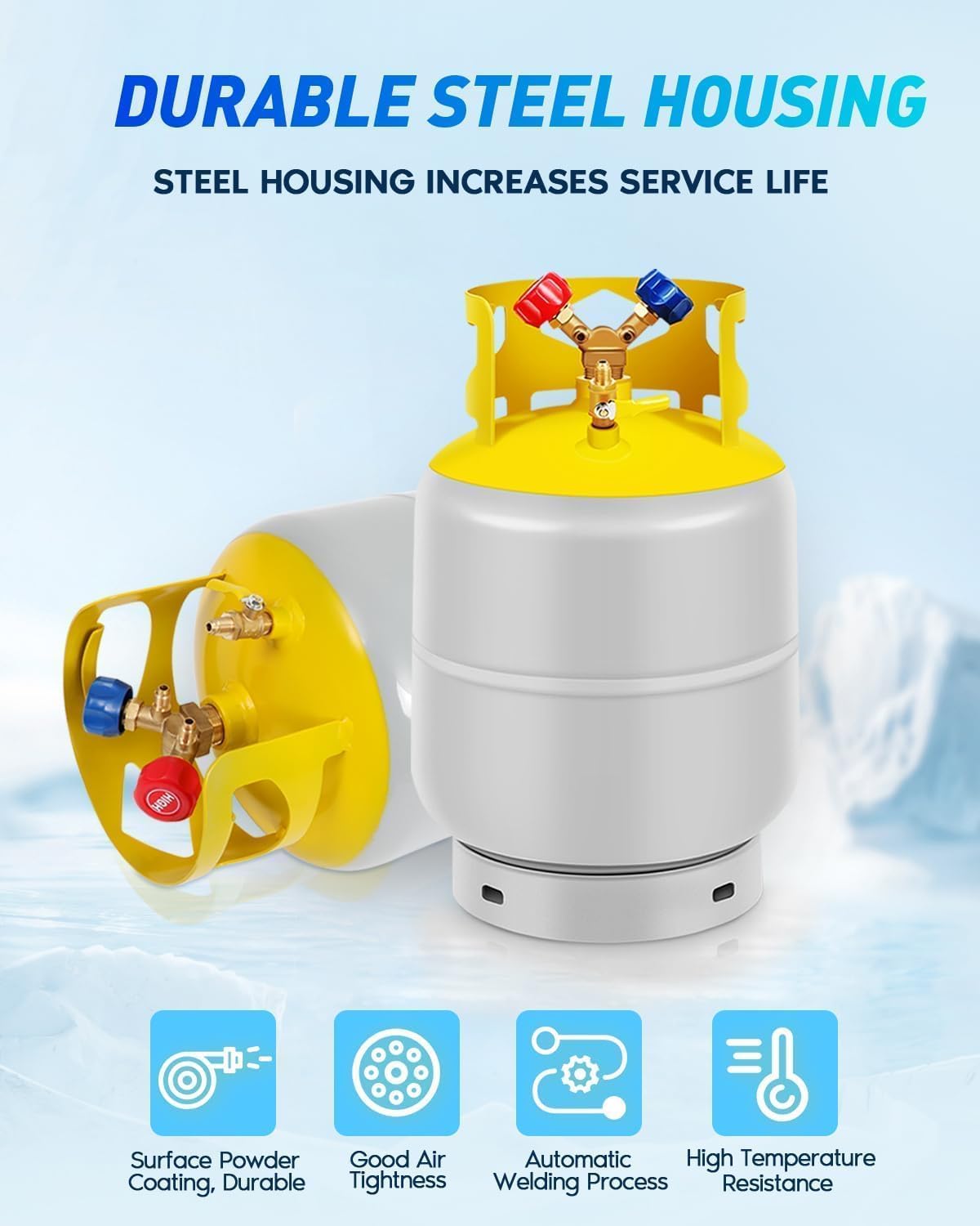 FAHKNS 30 LB Refrigerant Recovery Tank for R12, R22, R134A, R410A Reusable Recovery Cylinder Tank 1/4 SAE Y-Valve Recovery Can Without Float Switch for Tank AC Freon Recovery Tank Cylinder Tank