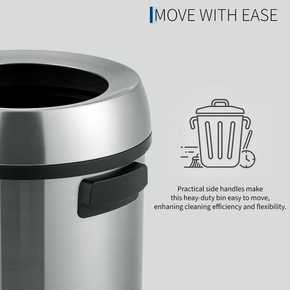 Towallmark 65L/17Gal Heavy Duty Open Top Commercial/Kitchen Trash Can, Fingerprint-Resistant Waste Bin for Office Bedroom Restaurant, Brushed Stainless Steel