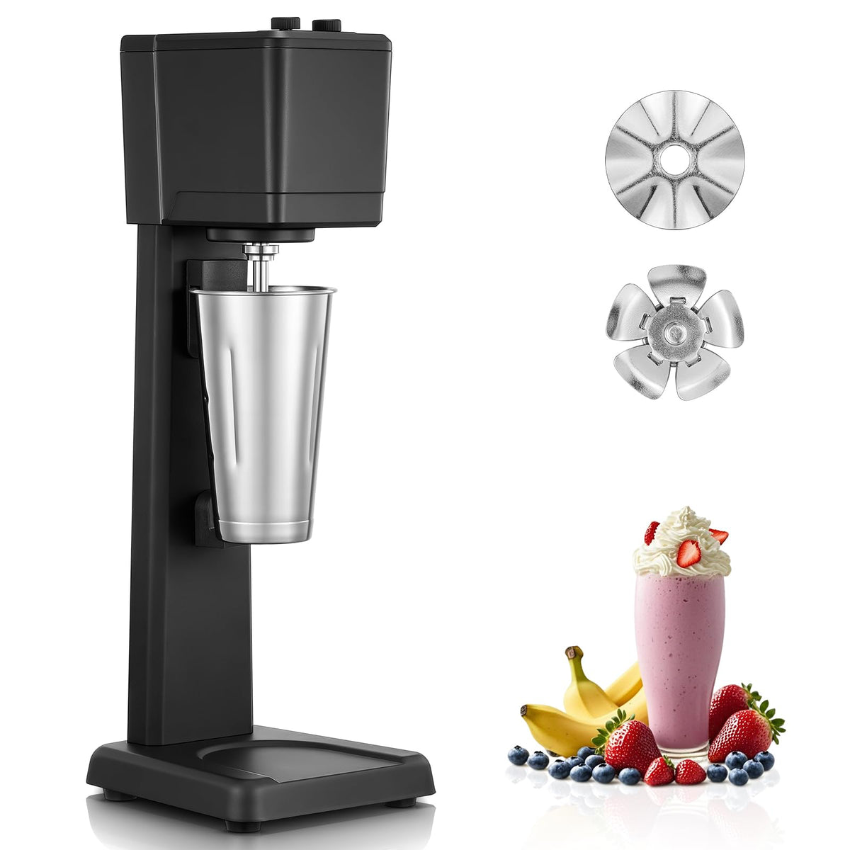 Milkshake Maker Machine, 375W Commercial Milk Shake Maker Mixer, Single Head Drink Mixer Blender Machine, 3-Speed Milkshake Blender with 27.7oz Stainless Steel Cup for Commercial