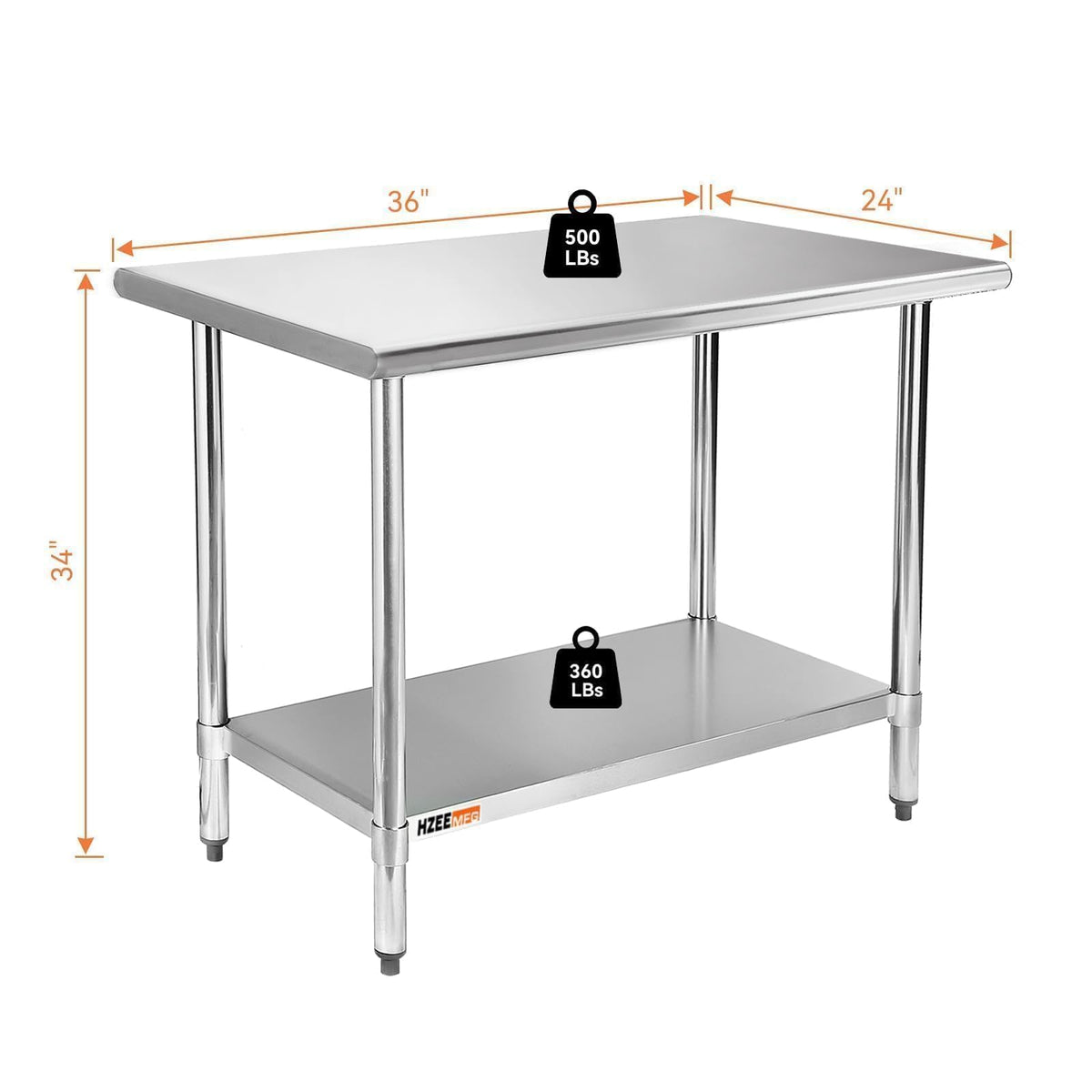 HZEEMFG Stainless Steel Table for Prep & Work 24x36 inches,4ft, Commercial Heavy Duty Table with Undershelf for Restaurant, Home,Hotel Kitchen, Laundry Room, Garage,Workshops