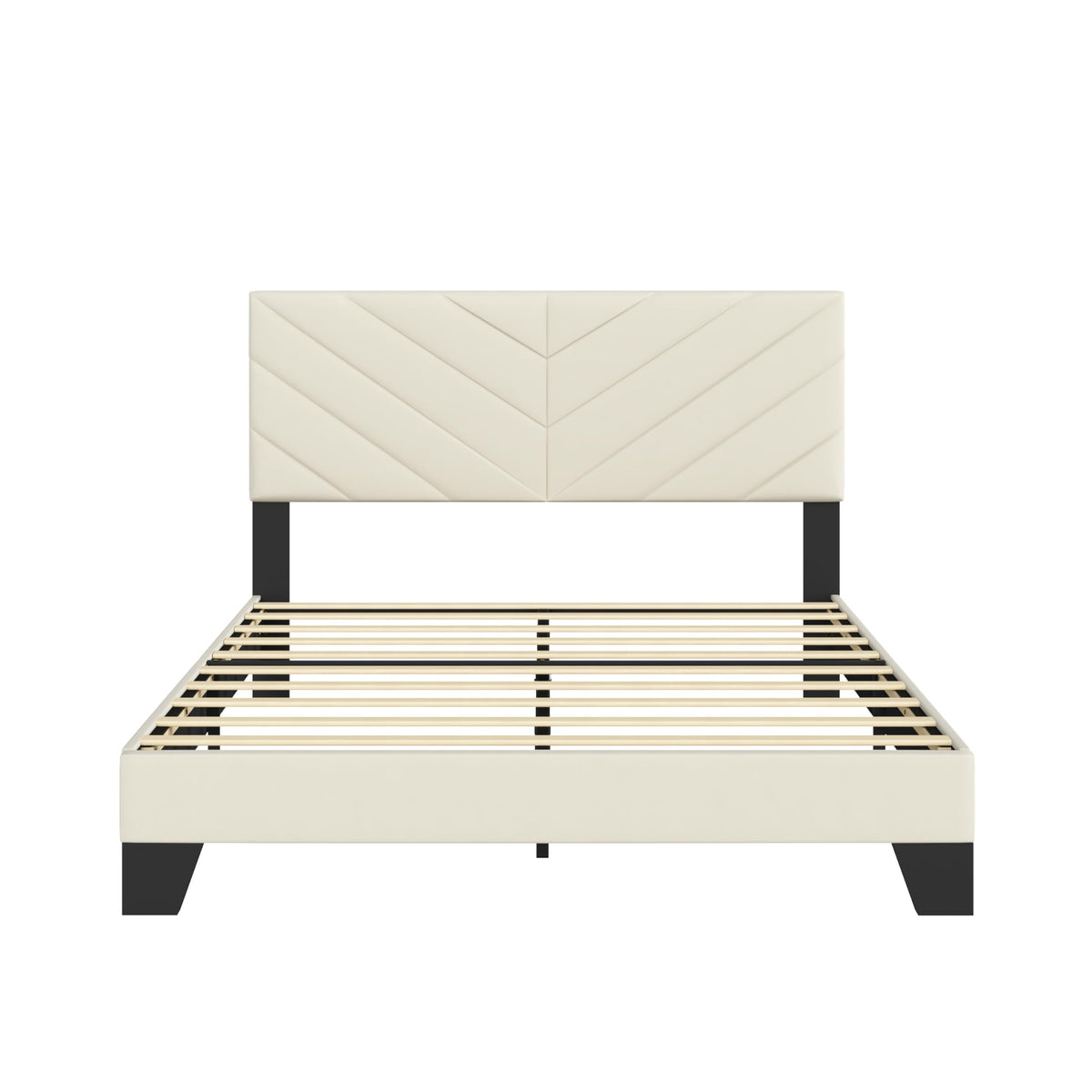 IOILORI Full Size Bed Frame Platform with Upholstered Headboard, Sturdy Wooden Slats, Noiseless, No Springs Required, Easy to Assemble Beige