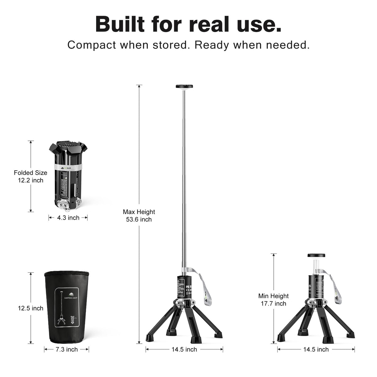 MTRVR Premium Telescopic Camping Lantern – 20000mAh Rechargeable LED Outdoor Light, IP44 Water-Resistant, Aluminum Telescopic Pole & Foldable Tripod – 21H Long-Lasting Emergency, RV & Camping Lighting