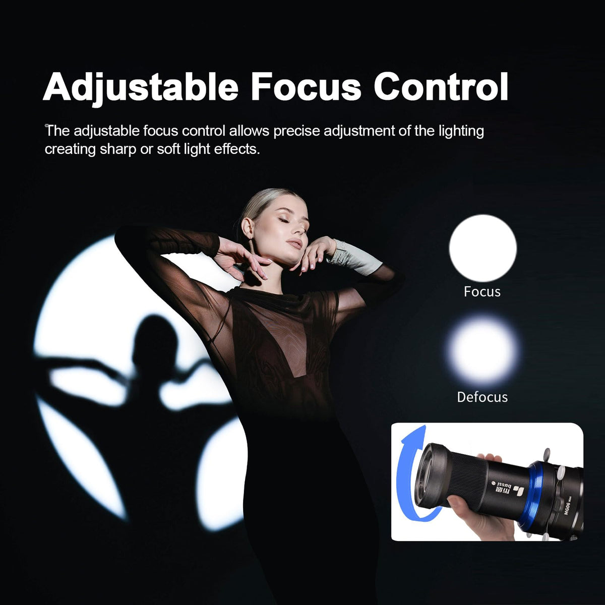 Bussi MG06 Max Bowens Mount Snoot with 40 Gobos, 36° Lens Optical Snoot Spotlight for Photography Video Shape Light Studio,GOBO Light, Strobe Bowens Mount