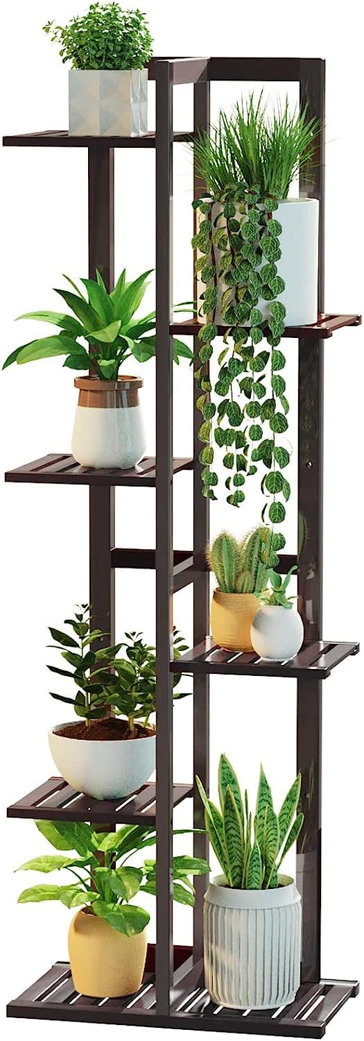 DolceLuna Plant Stand Indoor 6 Tier, Bamboo Plant Shelf Corner Display Rack, 46 Inch Tall Multiple Planter Pot Holder, Space-Saving Flower Stand for Living Room Balcony Garden Patio