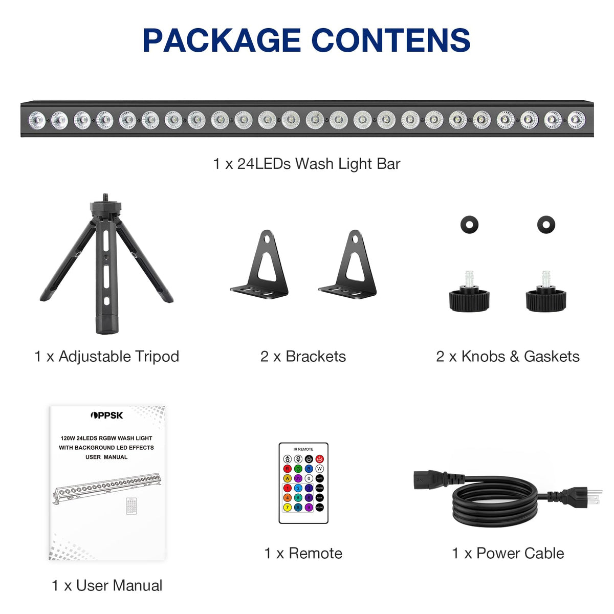 OPPSK Stage Wash Light Bar for DJs: 120W RGBW Wall Wash Lights with RGB Background LEDs - APP IR Remote & DMX Control - Sound Activated Lighting - Easy Setup with Tripod for Wedding Party Church Band