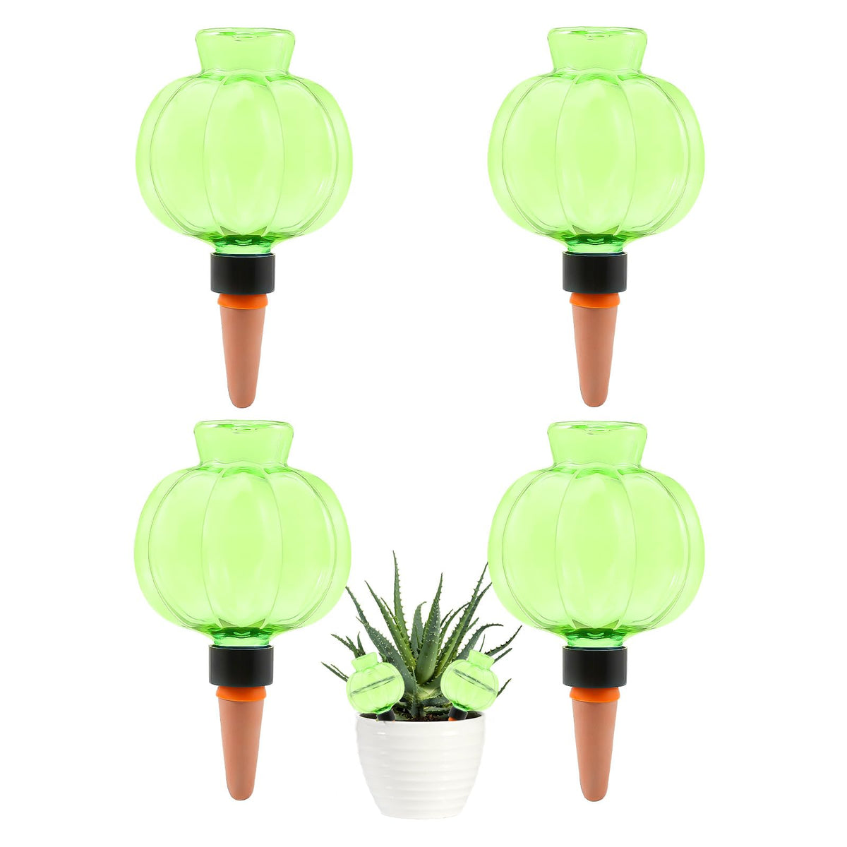 Ansberta 4 Pcs Plant Self Watering Globes, 17oz Large Plastic Water Bulbs Top Fill Watering Globes Slow Release Terracotta, Water Spikes Stakes for Indoor and Outdoor Plants (Green)