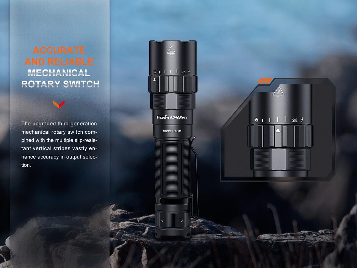 Fenix PD40R v3.0 Tactical Flashlight, 3000 Lumen USB-C Rechargeable Long Throw Police Duty Light with Lumentac Organizer