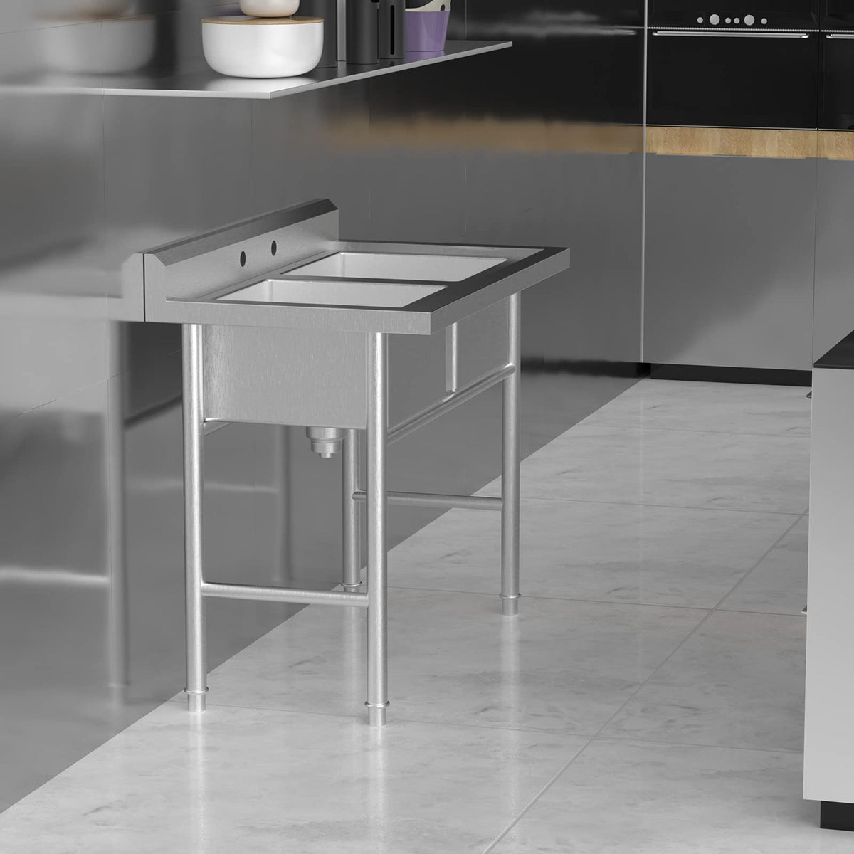 Bonnlo Commercial 304 Stainless Steel Sink 2 Compartment Free Standing Utility Sink for Garage, Restaurant, Kitchen, Laundry Room, Outdoor, 35.8" W x 21.3" D x 40" H