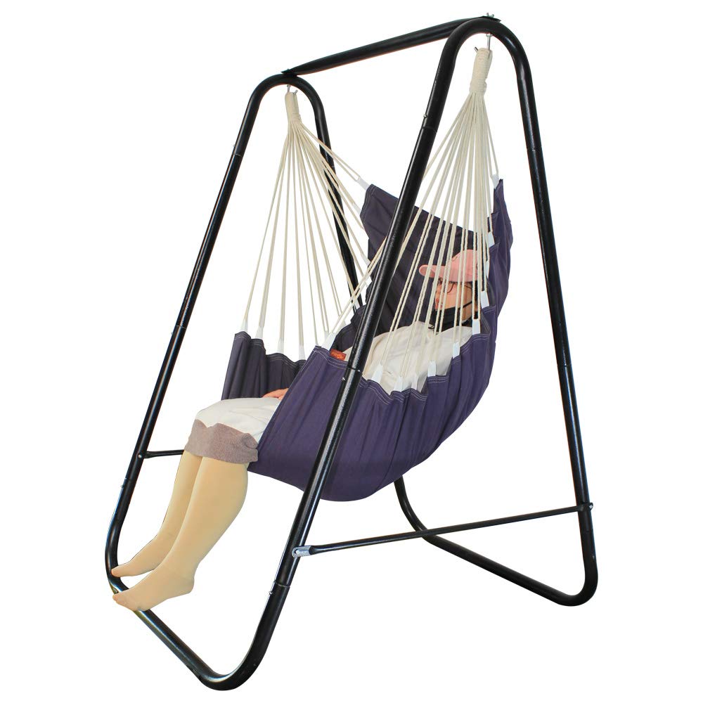 PIRNY Hammock Chair Stand,Include Large Hanging Indoor Swing,MAX Load 500 LBS, Heavy-Duty Steel Hammock Stand for Indoor Outdoor(Grey)