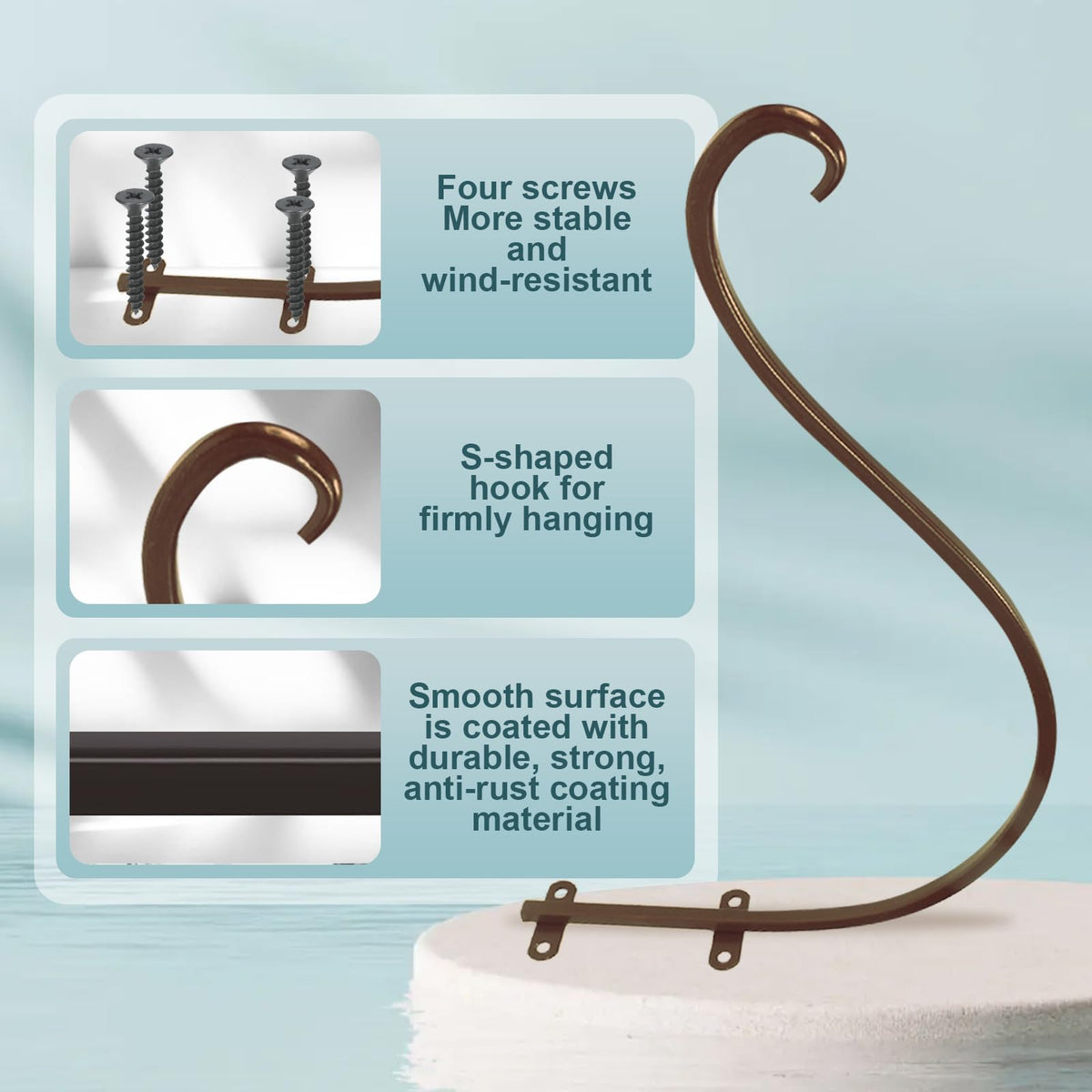Plant Hangers Outdoor, 4 Pack 12 Inch Plant Hooks for Wall Metal Plants Hanging Bracket for Bird Feeder, Flower Baskets, Wind Chimes, Lanterns, Indoor Outdoor, Bronze