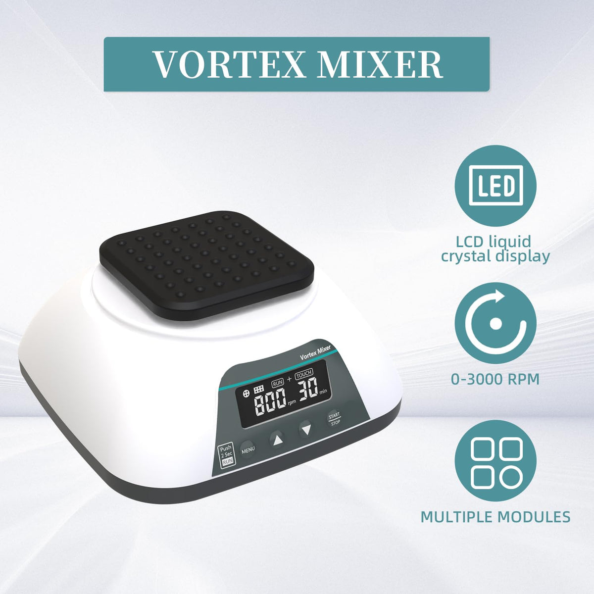 LABHOUSE Digital Vortex Mixer Shaker 0-3000 RPM Touch & Continuous Function W/ 7 Modules for Lab Tube Paints Polish Eyelash Adhesives Mixing(Timable)