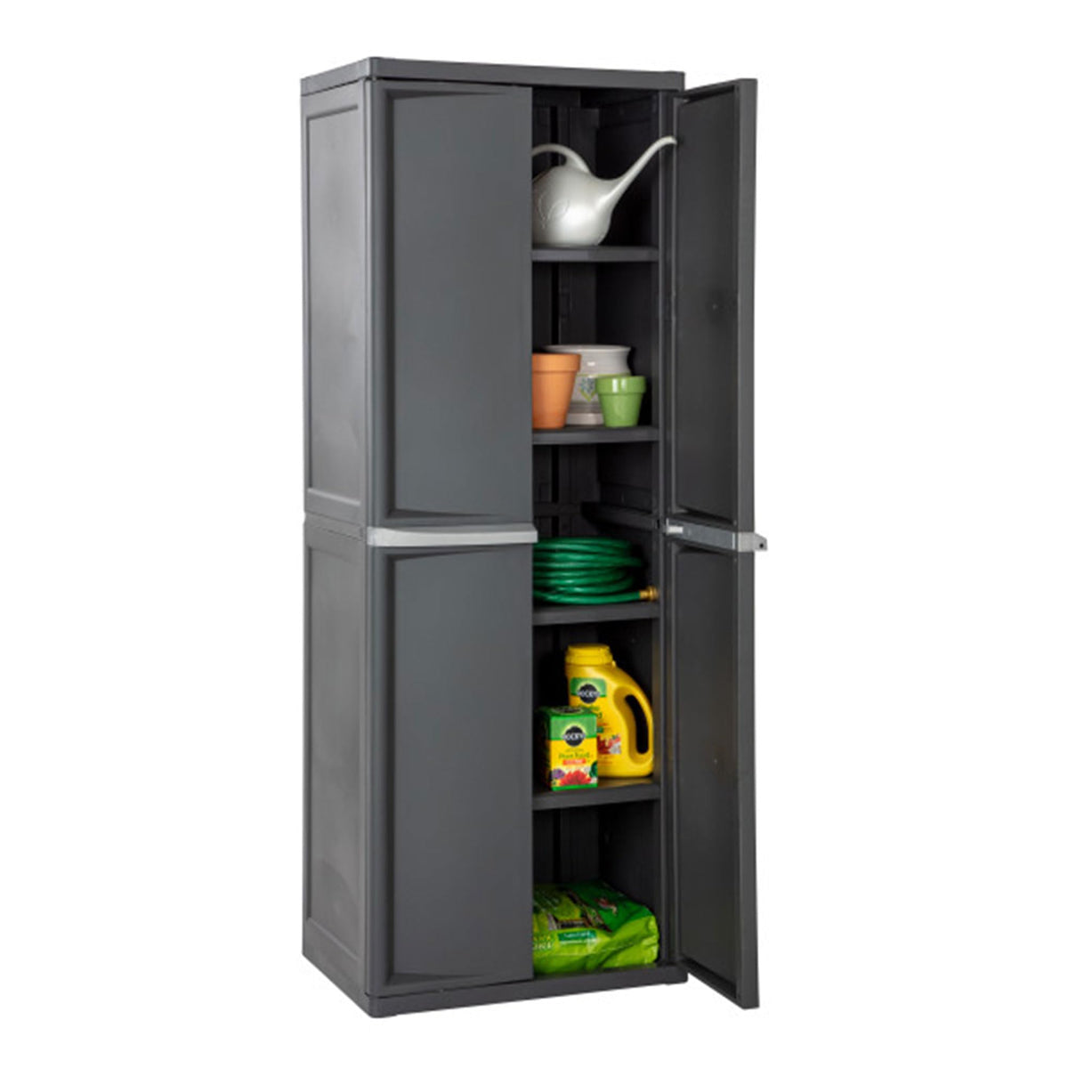 Sterilite 4 Shelf Cabinet, Heavy Duty and Easy to Assemble Plastic Storage Unit, Organize Bins in the Garage, Basement, Attic, Mudroom, Gray, 1-pack