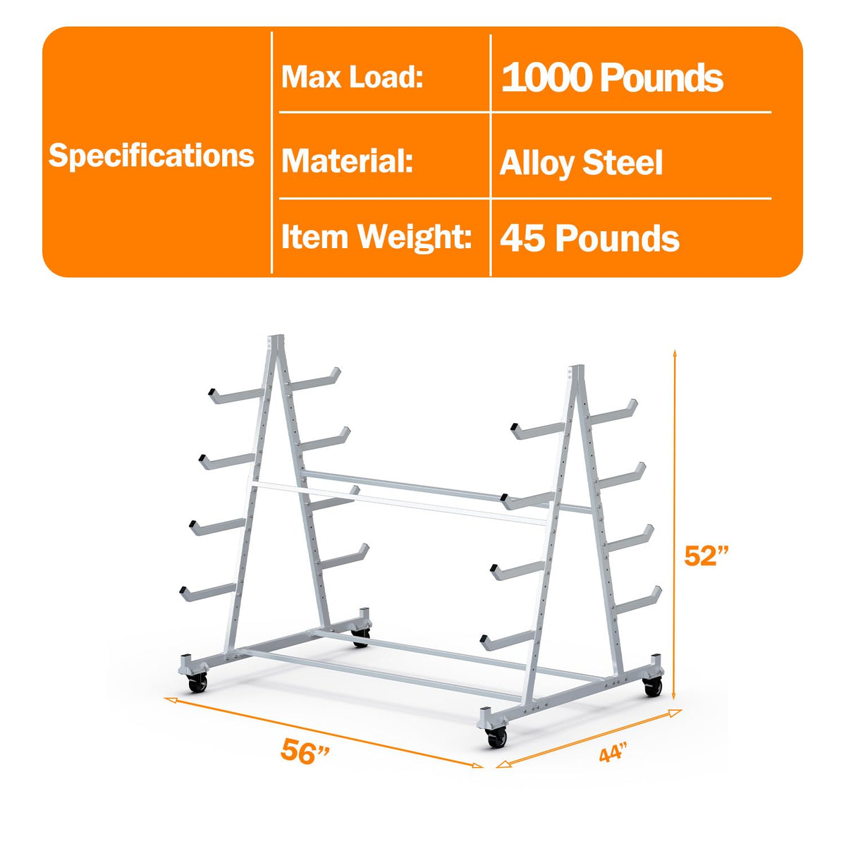 BUYYAH Horizontal Storage Rack with 4 Swivel Wheels, Heavy Duty Mobile Material Handling Conduit Pipe Rack, 5ft x 3.7ft x 4.3ft