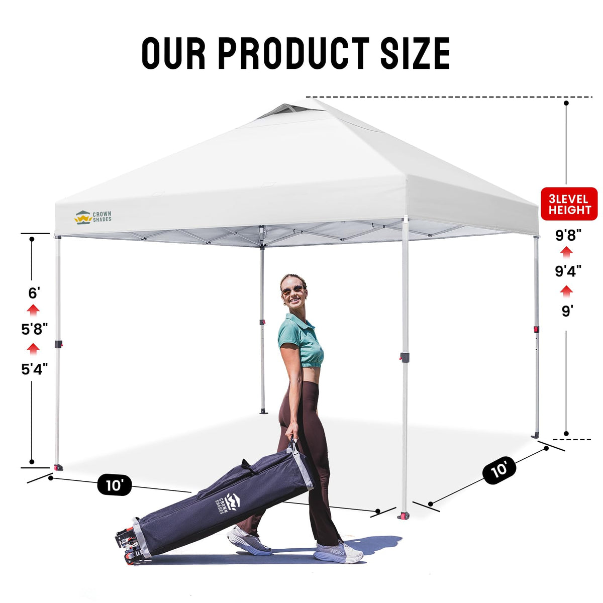 CROWN SHADES 10x10 Pop Up Canopy, Patented CenterLok One Push Tent Canopy, Newly Designed STO-N-GO Storage Bag, 8 Stakes, 4 Ropes (10x10, White)