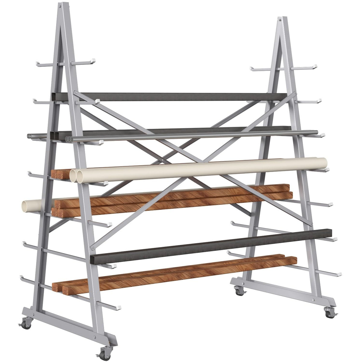 Teinfice 7-Tier Floor Standing Lumber Horizontal Storage Rack, Heavy-Duty Metal Adjustable Arms Pallet Racking, Up to 2500 LBS, Free Standing Bar Storage Cantilever Rack for Basement