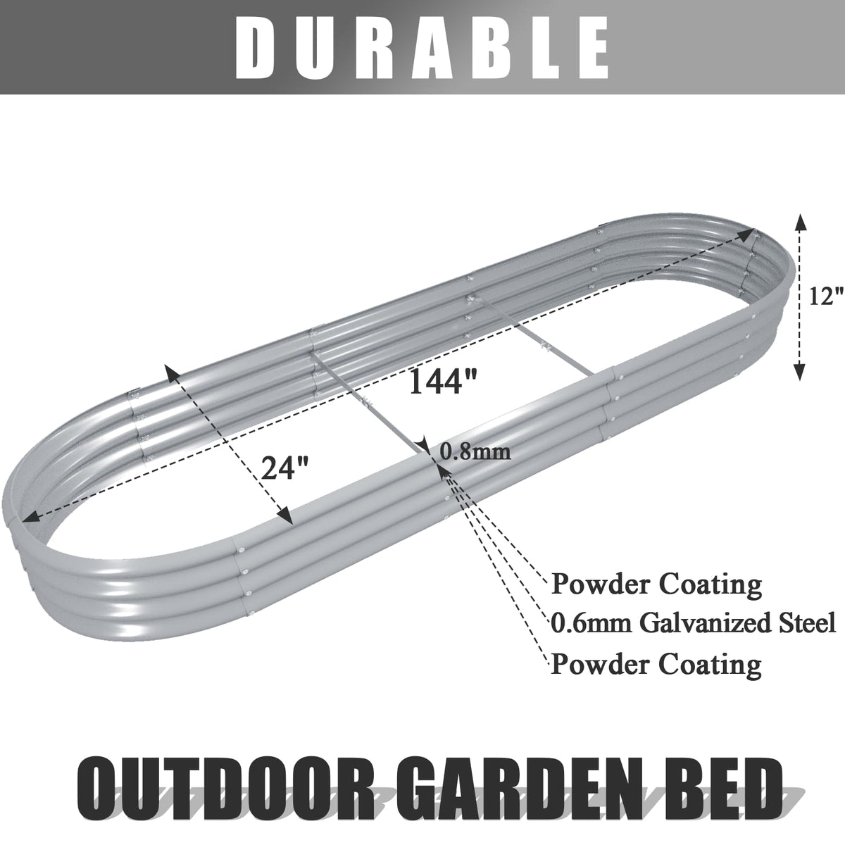 Tramull 2 Packs 12x2x1FT Galvanized Raised Garden Bed Kit Oval Metal Ground Planter Box Outdoor Bottomless Planter Raised Beds for Vegetables Flowers Herbs Fruits, Gray