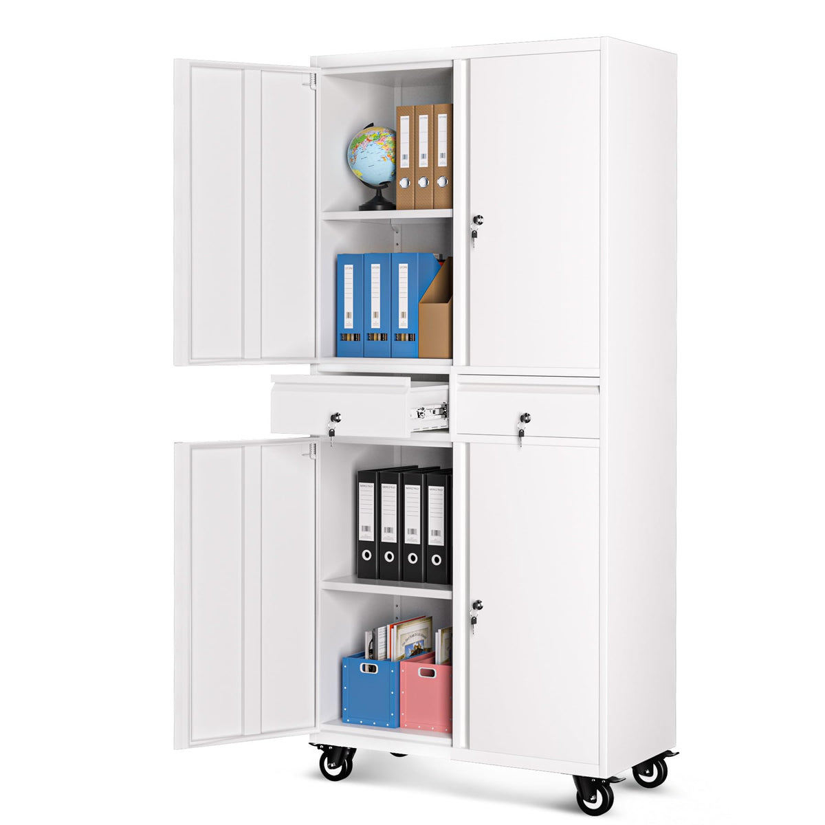 Garvee Metal Storage Cabinet, 73 Inch Garage Storage with Locking Doors and Adjustable Shelves, Heavy Duty Tool Cabinet with 2 Drawers
