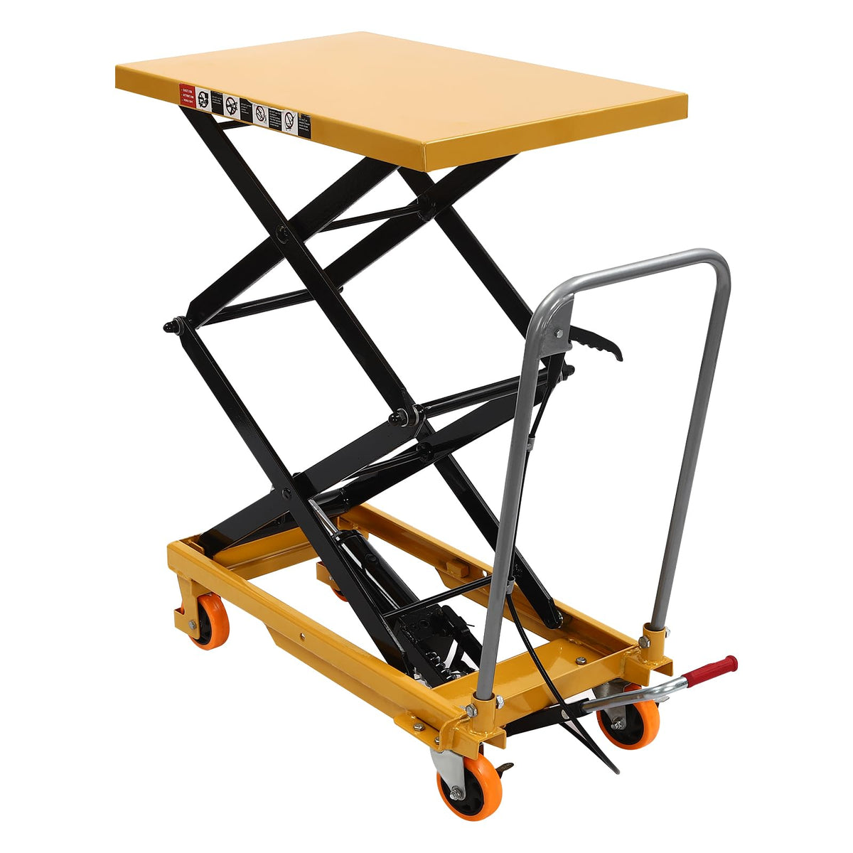 Hydraulic Lift Table,Manual Scissor Lift Table Hydraulic Lift w/Locking Wheels and 4 Wheels,51’’Lifting Height Double Scissor Platform Truck for Material Handling and Transportation (330LBs Capacity)