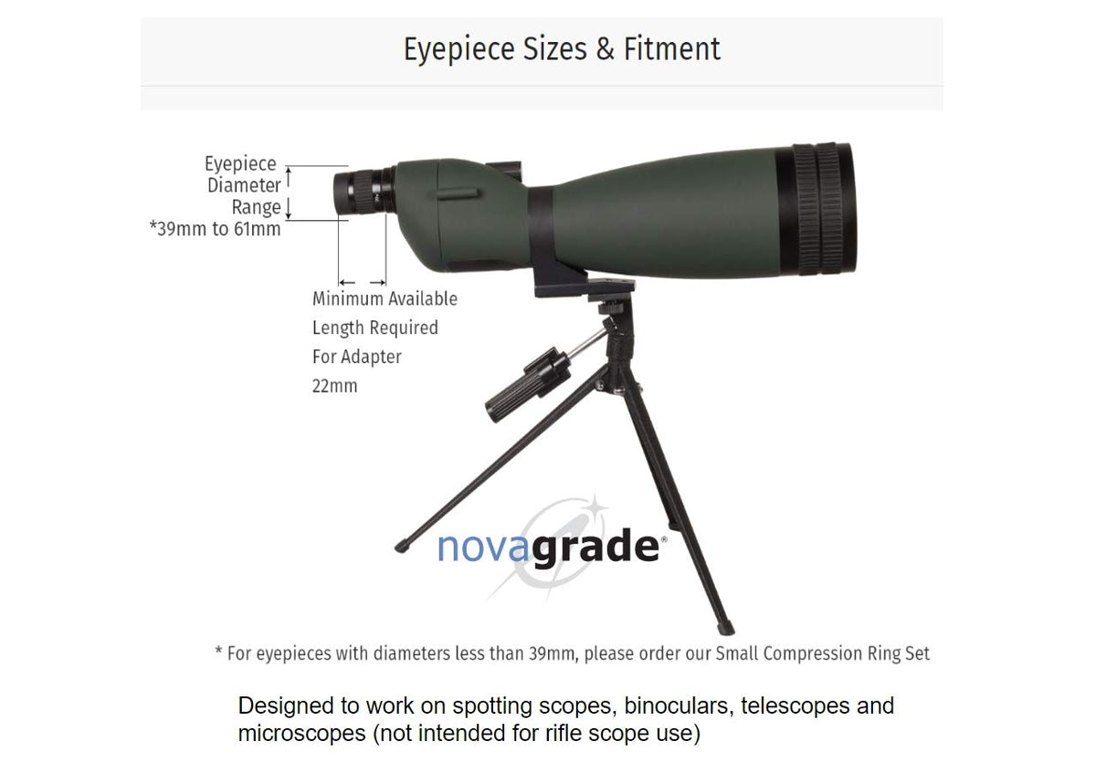 Novagrade Universal Spotting Scope Phone Adapter - Double Grip Telescope Phone Mount for Digiscope Photography & Binoculars Mount for iPhone that Fits Almost all Smartphones on the Market, Made in USA