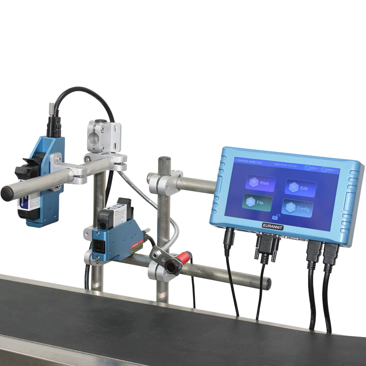 Eurannit Automatic Inkjet Coding Machine for Production Line, Thermal Inkjet Printer 260E with 7”Touchable Screen for Date/Batch/QRCode/Barcode/Logo etc (2 Nozzle Separate/ 0.5 in)