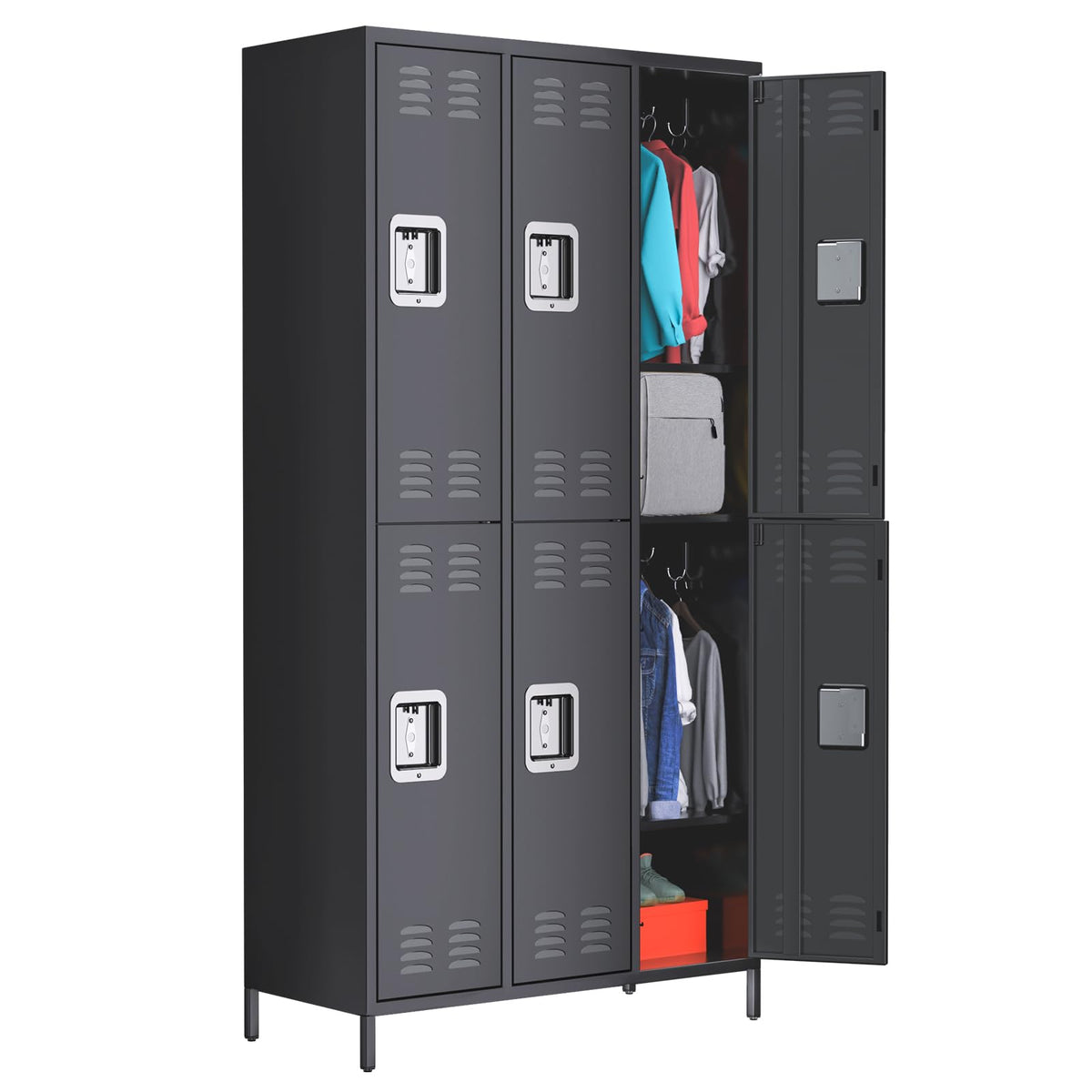 Towallmark Metal Storage Locker with 6 Doors, Metal Locker for Employees with 18 Hooks for Garage School Office Gym Home, Assembly Required, Black