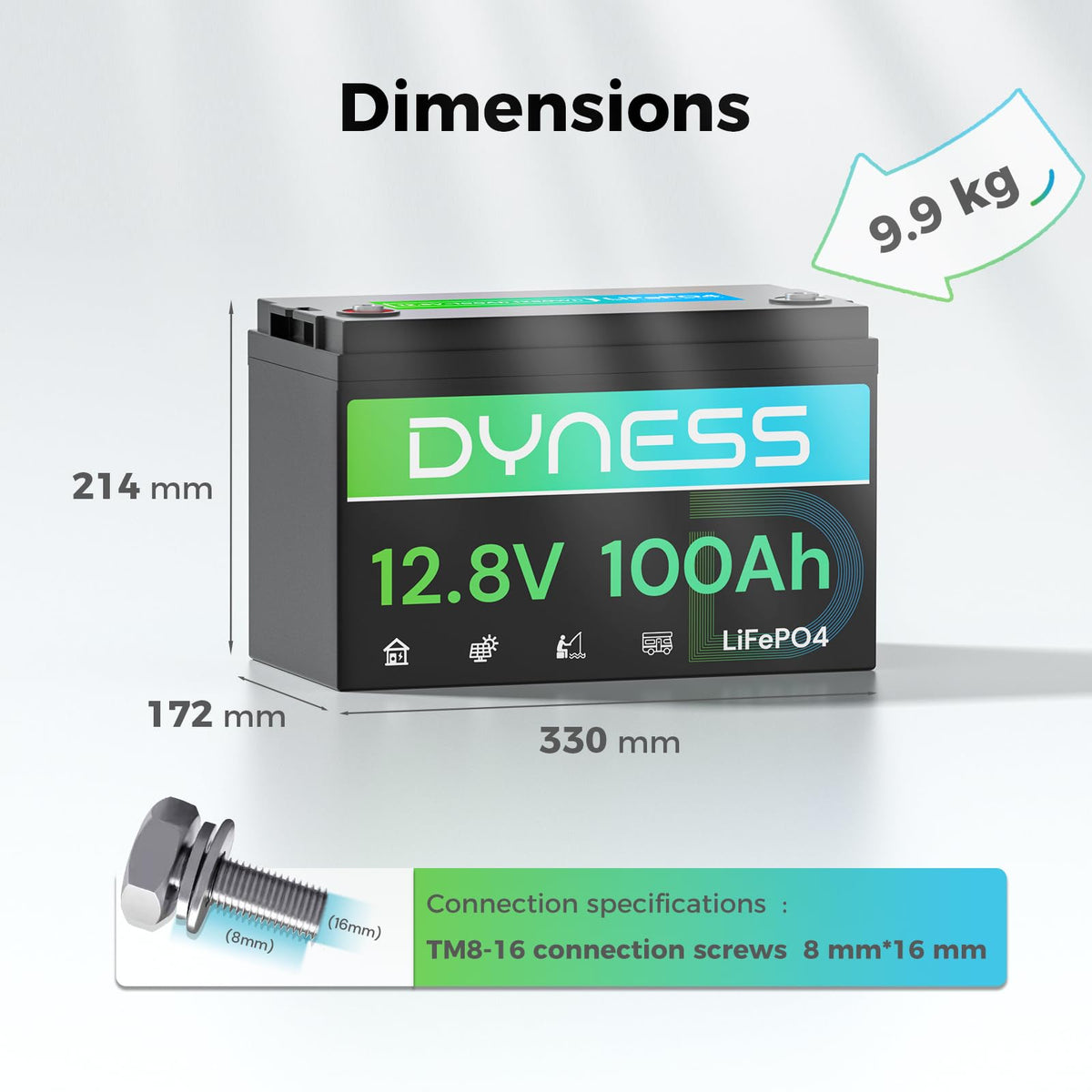 Dyness 12V 100Ah LiFePO4 Lithium Battery (2 Pack) BCI Group 31 with Low-Temp Protection, A+ Grade Cell Built-in 100A BMS, 12 Volt Lithium Battery Perfect for RV, Solar System, Off-Grid, Home Energy