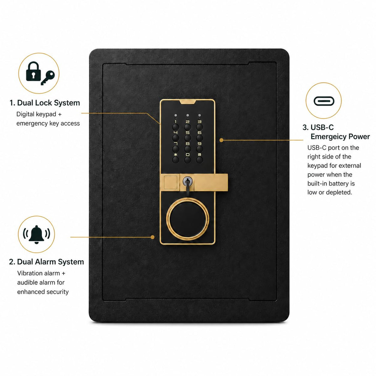 Safe Box, 17.7" Tall 1.4 Cubic Feet 2-Layer Home Office Safe, Security Cabinet Safe for Money Cash Valuables, Digital Electronic Keypad, Dual Alarm System, Removable Shelf